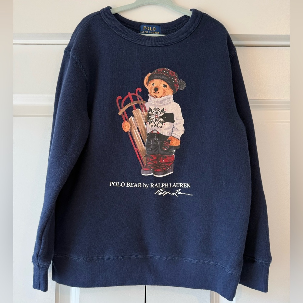 Polo Ralph Lauren Boys Size 7 Polo Bear with Sled and Winter Outfit Navy
